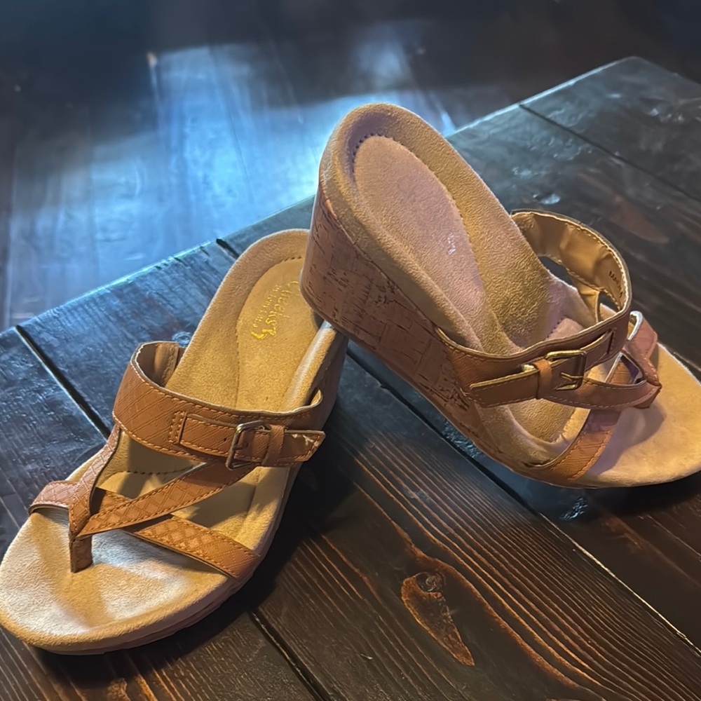 Cheeks by Tony Little Tan Wedges with Elevated Sole